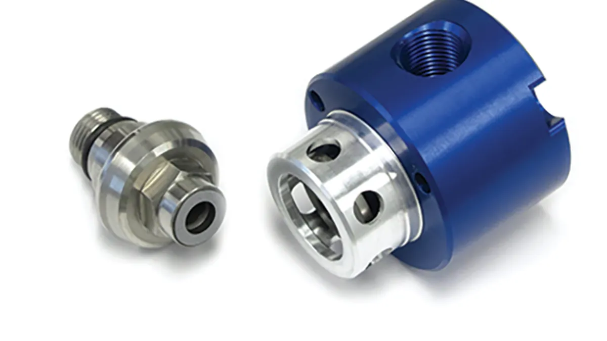 Blue high-speed rotary union with ported stainless face and long threaded stem