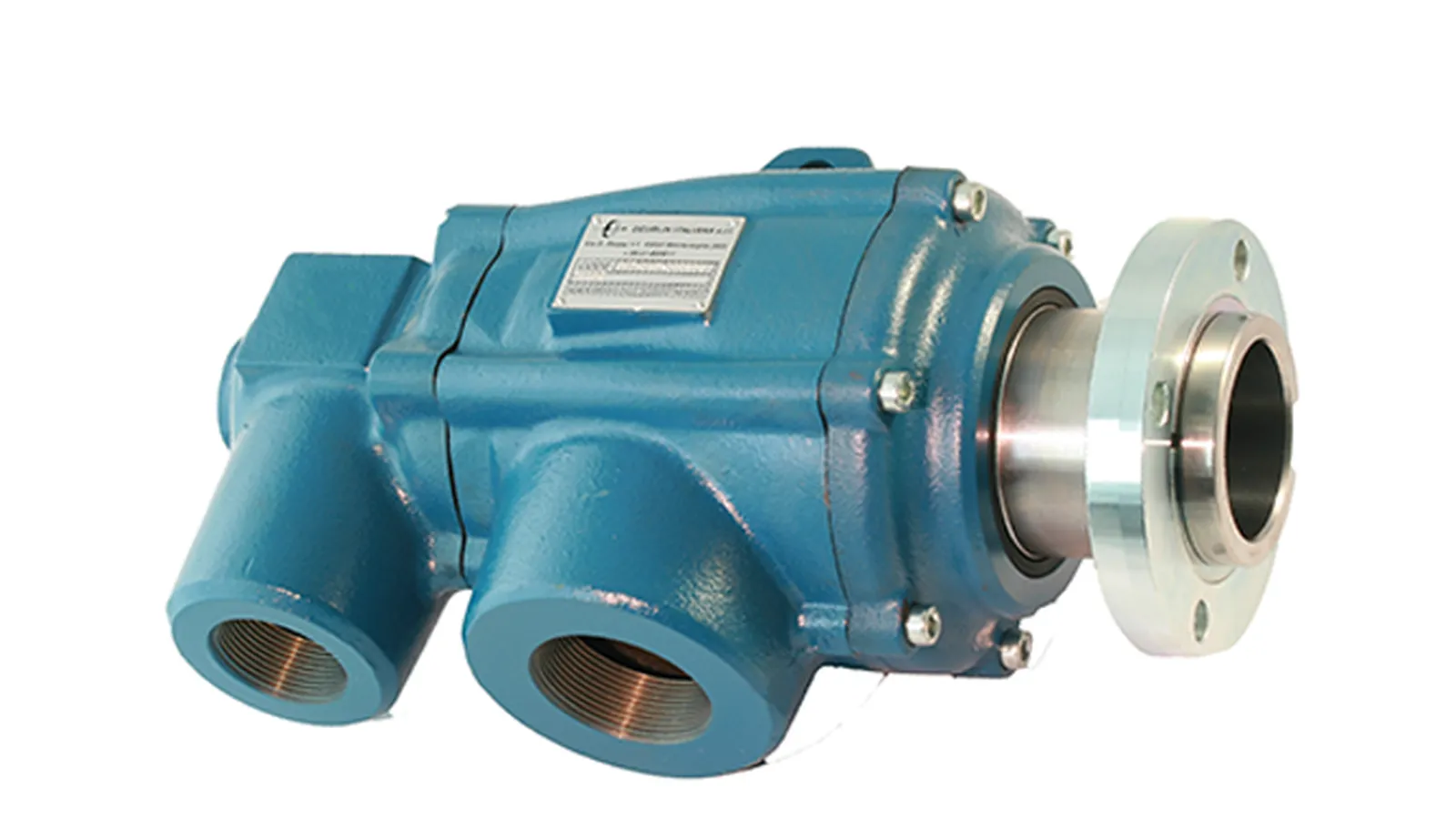 Cast rotary union with nameplate, twin lower ports and machined mounting flange
