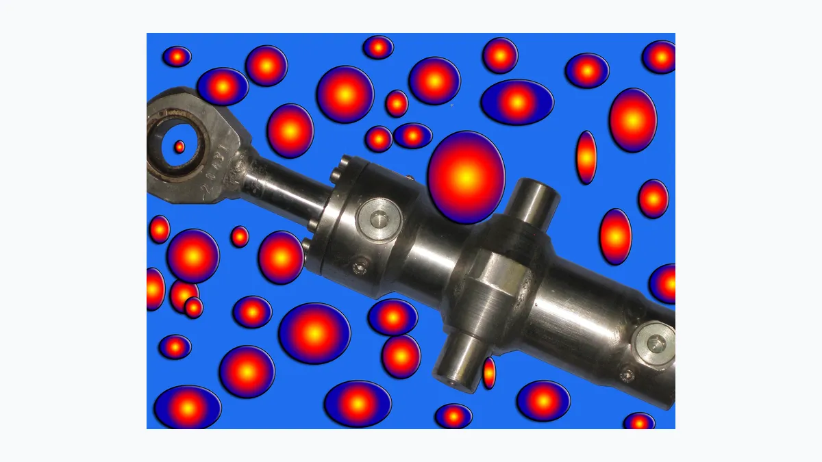 Hydraulic cylinders stored in a machine shop for high-pressure oil systems